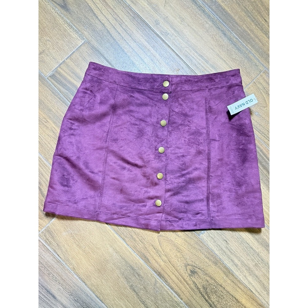 Old Navy Velvet Skirt 10 Purple Button Front Midi NWT Y2K Soft Girl